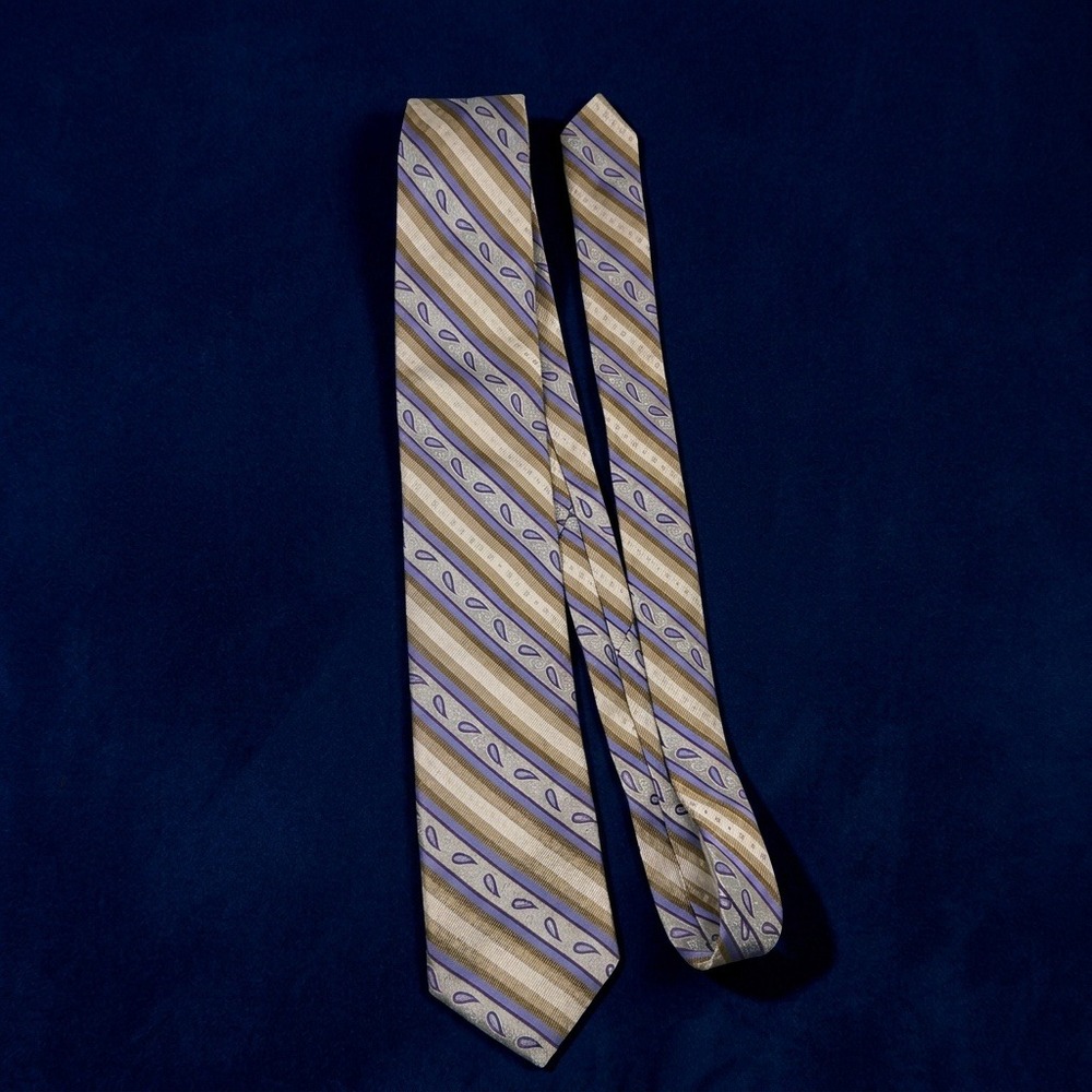 Ted Baker London 100% Silk Tie Mens Khaki Purple Blue Paisley Stripe NWT
